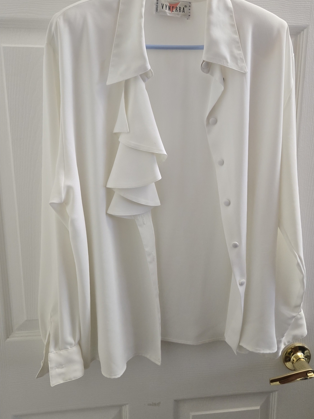 White Ruffle-Front Women's Blouse